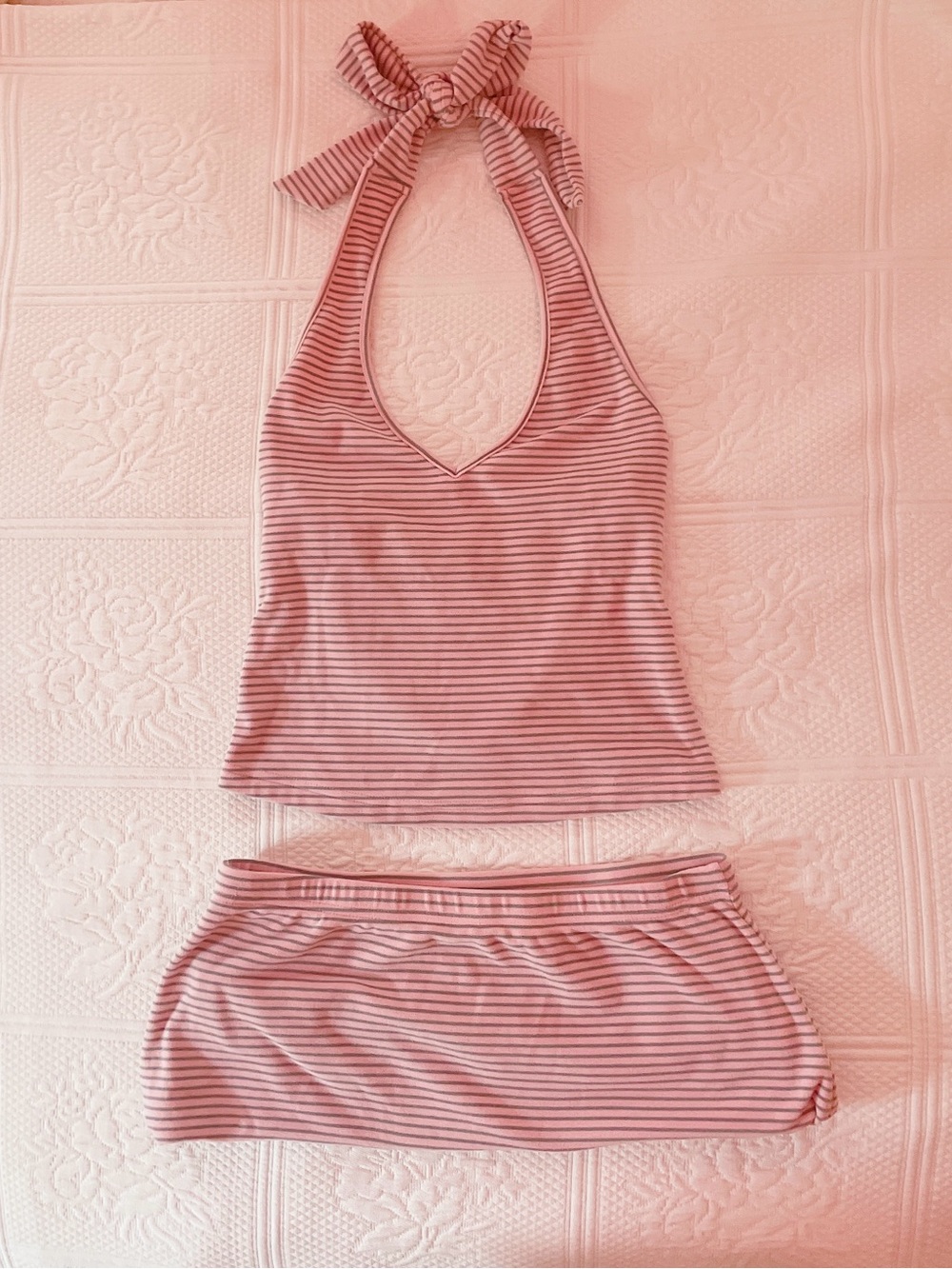 ྀིྀིྀིྀིྀི white fox boutique pink and grey striped halter set